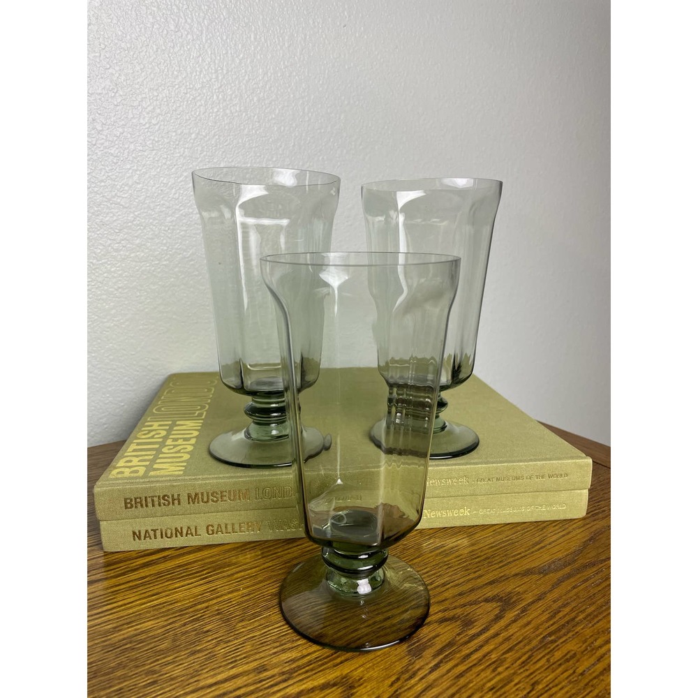 Vintage Set of 3 Lenox Antique Bluebell Pale Green Iced Tea Glasses - USA
